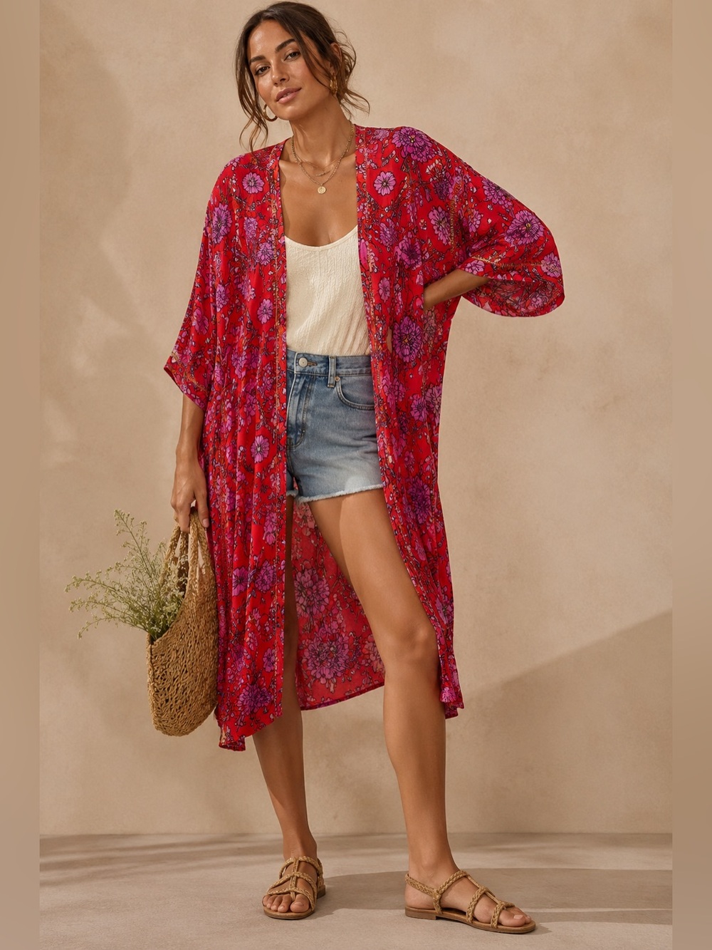 Band of Gypsies Red & Purple Floral Kimono